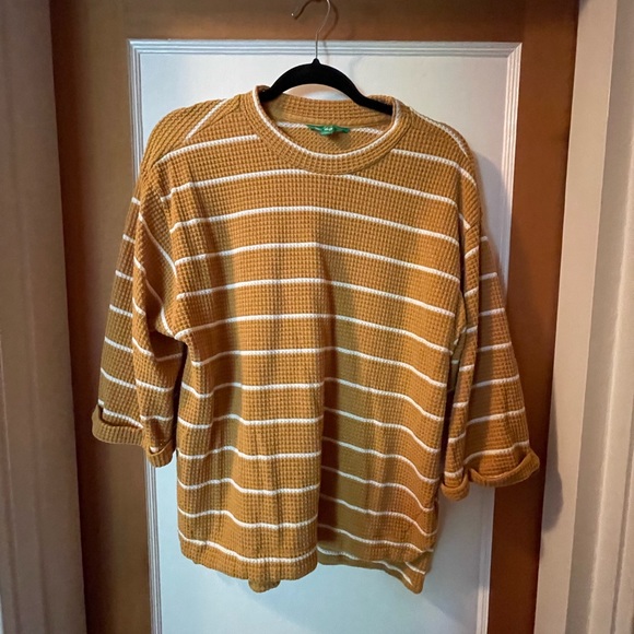 dip Tops - Dip size S Oversized Waffle Top in Ochre with White Stripes